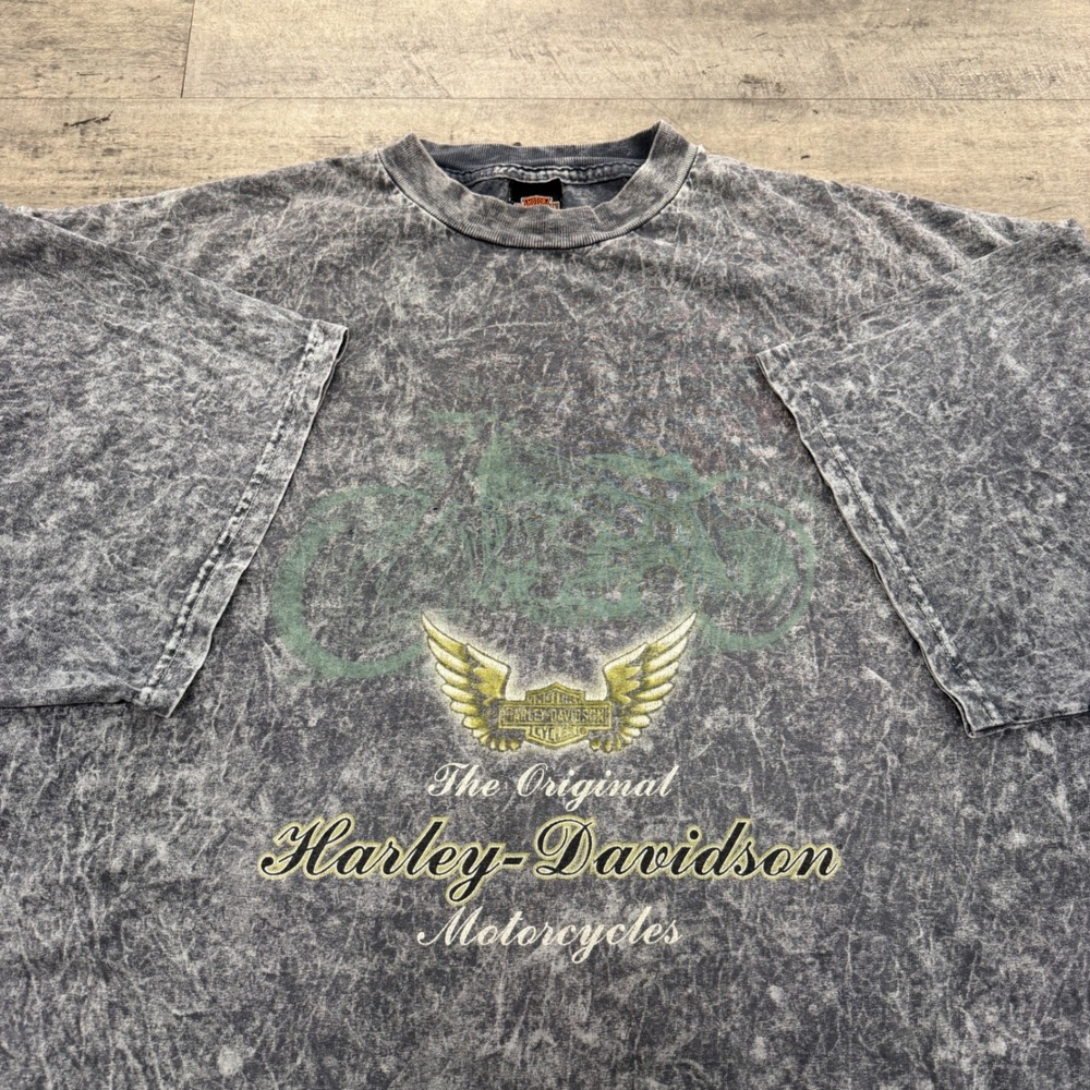 Harley-Davidson T-Shirt Mens 2XL Grey Acid Wash Baton Rouge LA Graphic VTG USA